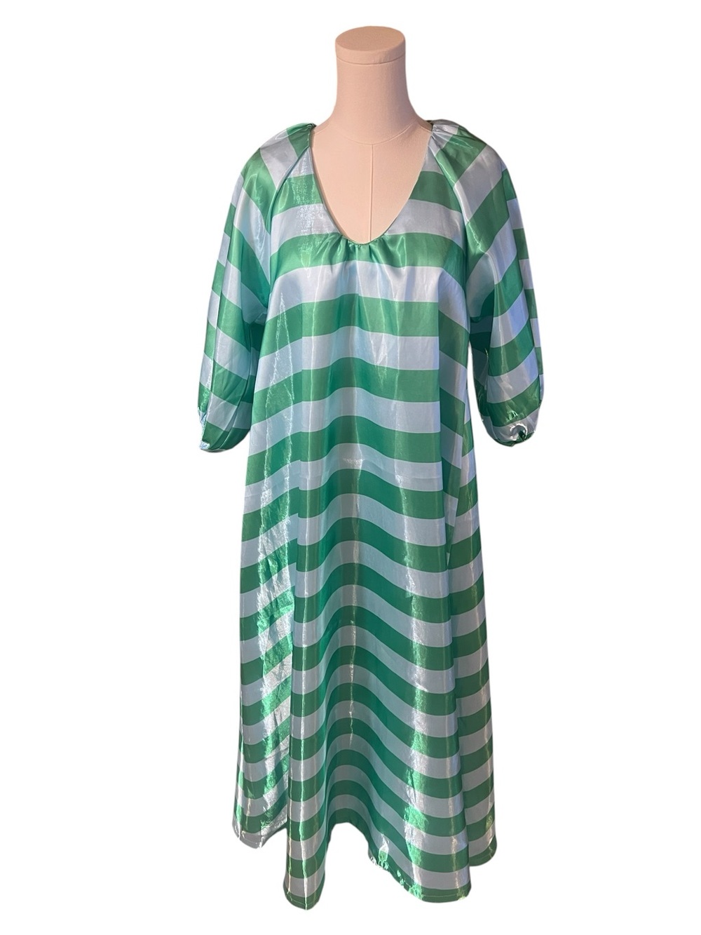 SHEIN Blue & Green Metallic Stripe Maxi Dress | size S